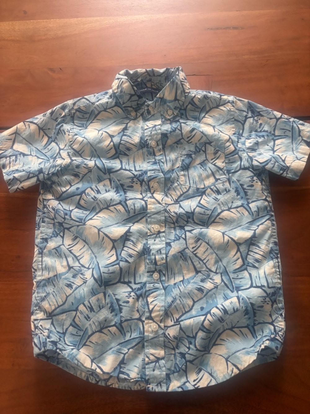 Men's Blue Tropical Print Short-Sleeve Button-Up Shirt
